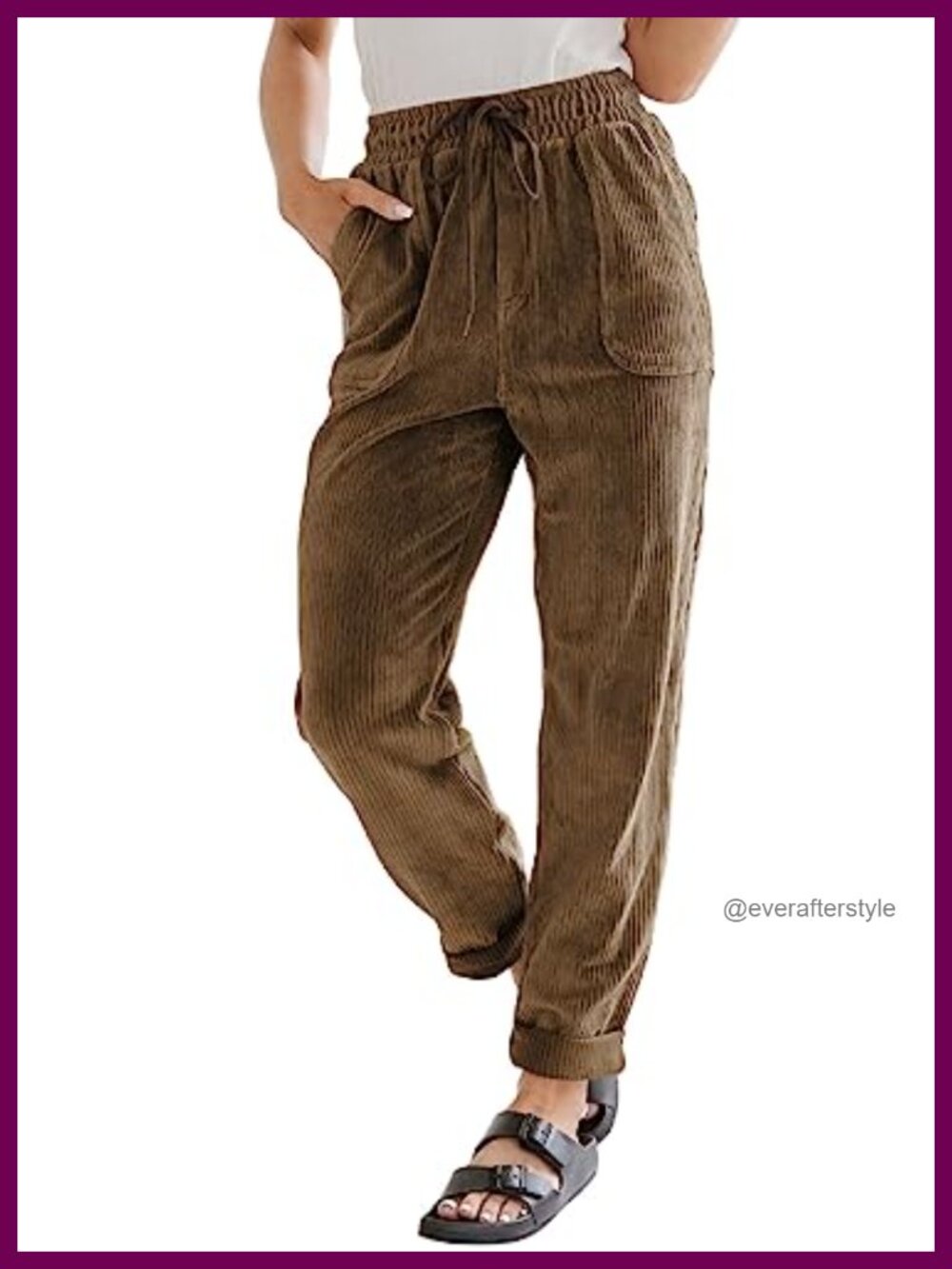 Corduroy Straight Leg Pants High Waist Drawstring Loose Comfy Trousers Pockets